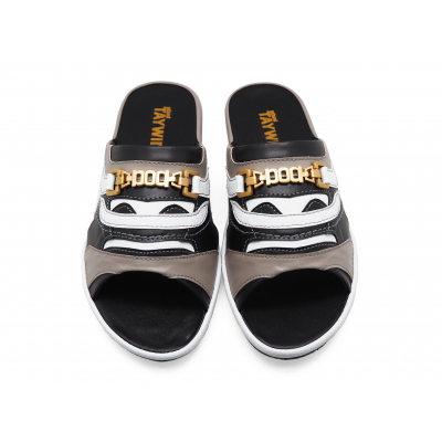 Men Sandals SKF-38 Grey&Black Nappa-White Pebble grain Microfiber Leather